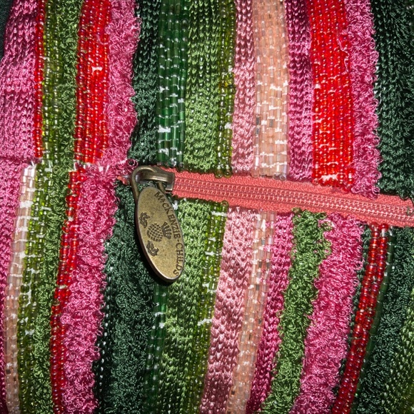 MacKenzie-Childs Really Rosy, Bolster Green and Pink Striped Pillow. Retired - Picture 4 of 8